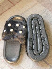 1 Pair Winter Girls Kids Fashion Slippers, EVA Ultra-Light Sole, Suitable For Toddlers & Little Kids Indoor Slippers - Black - View 3