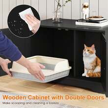 Cat Litter Box Enclosure Furniture With Double Doors Divider Side Entry For Cats Brown/Black/Gray - Black - View 8