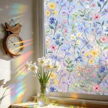 1/6 Roll Privacy Window Film, Static Cling 3D Rainbow Effect Floral Sunflower Pattern, No Glue, UV Blocking Heat Insulation, Suitable For Home, Bedroom, Kitchen, Colored Glass Decor - Multicolor - View 1