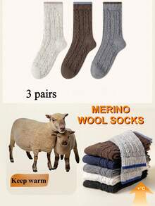 1/2/3/5 双装美利奴羊毛袜，冬季保暖袜，撞色女士中长袜，秋冬季加厚袜