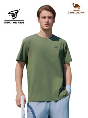 CAMEL CROWN 男士速干短袖T恤，夏季圆领轻薄运动上衣