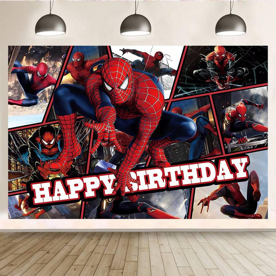授权：漫威英雄蜘蛛侠照片适用于生日派对装饰横幅、卡通主题派对装饰、完美装饰、卧室挂毯、摄影背景、展览道具，有多种尺寸可供选择。