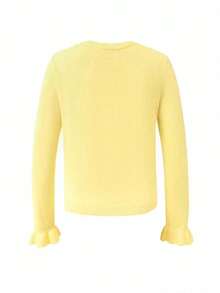 Áo len nữ mùa thu màu vàng kem, cổ tròn, viền bèo, tay dài, kiểu dáng tối giản, thoải mái, phù hợp mặc hàng ngày, đi trà chiều, công sở, đi học. - Màu vàng - Xem 5