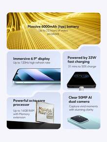 Xiaomi Smartphone POCO C85 NFC 6GB + 128GB  Pantalla Dot Drop de 6,9" Frecuencia de actualización de 120 Hz 6000 mAh (típica) Batería Carga rápida de 33 W Cámara principal de 50 MP Desbloqueo facial con IA Resistente a salpicaduras, agua y polvo IP64 *EU Charger - Negro - Ver 2