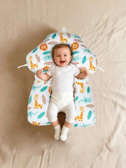 1 件全新多功能双面婴儿枕头，可爱卡通动物，羽毛和叶子印花，柔软毛绒，头部塑形，适合所有季节