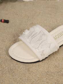 1 Pair Girls' Pink Lace Flower Sandals, Toddler Soft Bottom Anti-Slip Open Toe Slippers, Children Sweet Style Outdoor Sandals - White - View 7