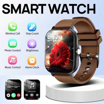 Smartklocka, snygg 1,83-tums HD-pekskärm, mjukt silikonarmband, samtals-/meddelandepåminnelse, stegräknare, kalorier, anpassningsbar urtavla, sportmätning, flera träningslägen, multifunktionell smartklocka, herr- och damklocka, kompatibel med iOS och Android, perfekt för daglig användning på gymmet och jul- och födelsedagspresenter