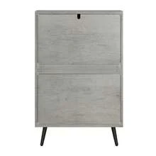 A Hidden Shoe Cabinet With A 60cm Grey Grooved Design And 2 Drop-Down Drawers, Used As A Freestanding Shoe Cabinet For Entrances, Hallways, Living Rooms And Closets. - Gray - View 3