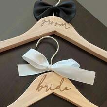 2件套木质婚礼衣架，西装衣架，新郎新娘礼服衣架，带丝带，非常适合婚纱和西装，婚礼配饰 - 彩色 - 查看 3