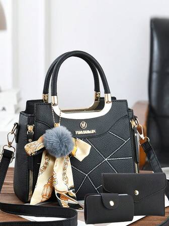 优雅刺绣女士手提包 - 配有可拆卸肩带，拉链封口，湖蓝色/白色/红色/黑色，不褪色，金色五金配件，优雅日常之选 | 手提包 | 可拆卸肩带