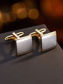 1 Pair Men's Elegant Gold-Tone Copper Cufflinks, French Style, Suitable For Weddings, Business, And Everyday Wear - Multicolor - View 3