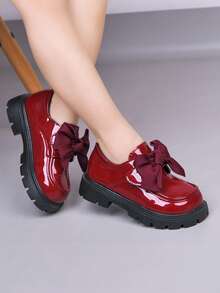 Girls' Patent Leather Princess Shoes, Soft Bottom English Style Student Shoes, Spring/Autumn Children Shoes, Little Girls' Loafers - Red - View 10