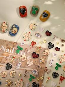 1件复古欧式油画框花卉美甲贴纸，新款巴洛克复古玫瑰边框美甲贴花，精致优雅美甲装饰贴纸，美甲用品，美甲贴纸 - 彩色的 - 查看 7