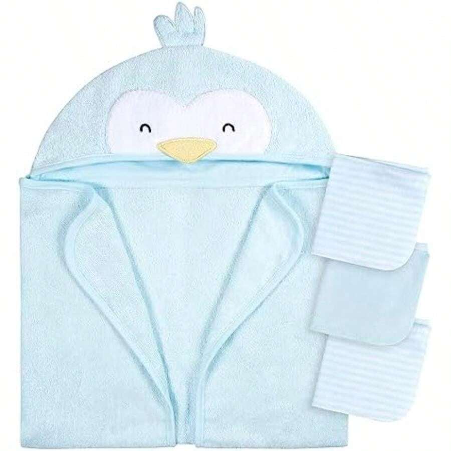Gerber - Juego de 4 Toallas con Capucha y Paños Toalla Personajes Animales, León Café, Talla Única(Una talla Azul Penguin) - Multicolor - Ver 1