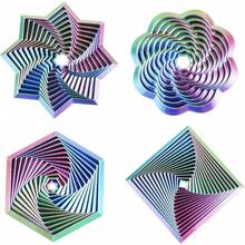 4 st 3D fraktal spiral hexagon roterande stjärnleksaker, färgglad roterande spiraldesign, stressavlastande skrivbordspolygon kontor hem partyspeltillbehör - Multifärgad - Visa 8