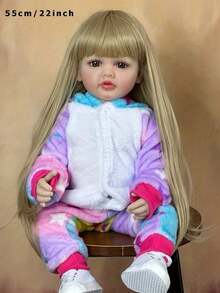 55cm 22inch Lifelike Reborn Doll With Blonde Long Hair, Full Vinyl Body Newborn Girl Princess Toddler Bath Toy Birthday Gift - Aprikosenfarben - Übersicht 2