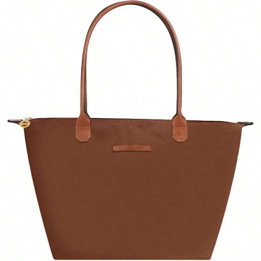 Waterproof Nylon Tote Bag Women Lightweight Designer Handbag With Zipper Stylish And Durable Purse - 中等 + 栗色 - 查看 1