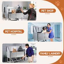 Stainless Steel Dog Washing Station With Anti-Slip Steps, Sprayer, Faucet, And Soap Box – Professional Pet Bathtub For Medium And Small Pets, Ideal For Home, Garage, And Grooming, Left Ramp