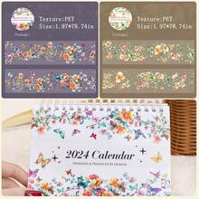 6Rolls Floral Washi Tape Set PET 40mm Wide Washi Sticker Junk Journaling Stickers Flower Scrapbook Stickers Vintage Washi Tapes Scrapbooking Supplies Decorative Tape Crafts, 6.6ft Long - Vine - View 9