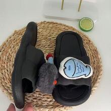 Girls' And Ladies' Popular Slippers, Versatile Cool Slippers, Summer Home Slippers, Couple's Dormitory Solid Color Simple Striped Slippers, Round Toe New Home Bathroom Anti Slip Flat Slippers, Ladies' And Boys' Black Anti Slip Universal Outdoor Wear, Indoor Home Bathroom Shower Slippers, Men's Slippers - Black Petals [Penguin] - View 7