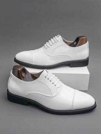 Men's Pointed Toe Leather Shoes, Vintage British Style Formal Dress Shoes, Suitable For Office, Wedding And Casual Wear