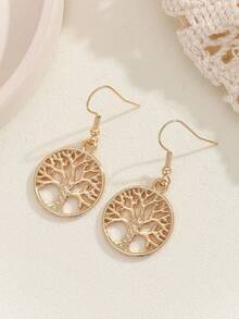1 Pair Fashionable Elegant Hollow Tree Of Life Earrings - Gold - View 5