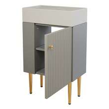 Mobile lavabo 55 cm, mobile da bagno con lavabo in ceramica, mobiletto per WC ospiti per bagno, adatto per bagni, bianco/grigio - Grigio - Visualizzare 6