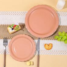 10pcs/20pcs/40pcs/Set Brown Scalloped Paper Plates - 7 Inch And 9 Inch Plain Scalloped Disposable Tableware Set, Suitable For Back To School, Wedding, Birthday Party Decor, Dining Table Decor And Other Occasions. - Brown - View 6