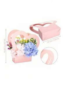 1/3/6个装 - 情人节、婚礼/婴儿派对心形鲜花礼盒、空花束、带提手礼品袋、折叠篮、新娘礼物派对、周年纪念派对用品（粉色） - 彩色 - 查看 11