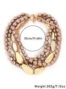 复古玫瑰金仿珍珠多层项链，奢华夸张颈链，时尚百搭配饰 - 查看 5