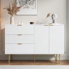 Sideboard, Living Room Cabinet With Doors And Drawers, Interior Shelves, Chest Of Drawers With Gold Handles And Legs - White - View 4