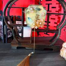 1PC Round Polygon Fan Type Bride Bouquet Flower Chinese Style Crystal Pearls Bridal Mini Fan Xiuhe Accessories - Multicolor - View 12