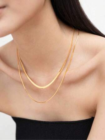 1pc Fashionable Stainless Steel Double Layer Necklace For Women, Suitable For Wearing At Parties, Gatherings Or Daily Occasions