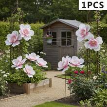 Large Artificial Peach Blossom Sparkling Realistic Floral Decoration For Wedding Party Garden Yard Decor - 粉色 - 查看 6
