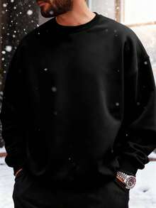 Áo nỉ nam màu đen bằng cotton, dáng rộng, kiểu áo chui đầu thoải mái, dày dặn, cổ tròn, ấm áp, đa năng cho mặc hàng ngày. - màu đen - Xem 2