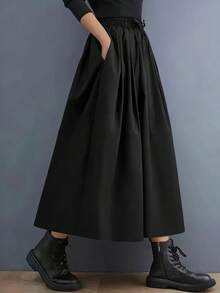 女士时尚黑色花蕾高腰半身裙