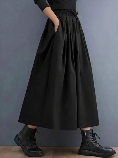 Fashion Black Flower Bud High Waist Skirt For Women