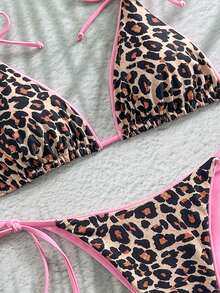 Damen Neuer Sexy & Eleganter Badeanzug-Set für Strandurlaub, Leoparden-Muster 2-teiliger rückenfreier Badeanzug, Sommerurlaub - Pink - Übersicht 4