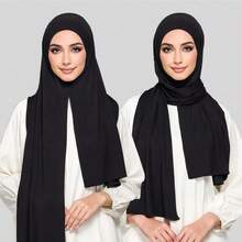 1pc Soft, Breathable, Anti-Pilling Fabric Instant Tie Muslim Headscarf, Suitable For All Year Round And Daily Wear - Black - View 3