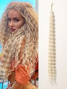30英寸合成编织接发，蓬松深波浪辫，金色波浪钩针卷发假发，安娜女士假发 - 彩色 - 查看 3