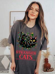 Stranger Cats Shirt, Fan Shirt, Themed Tee, Stranger Fandom, Things Shirt, - Black - View 2