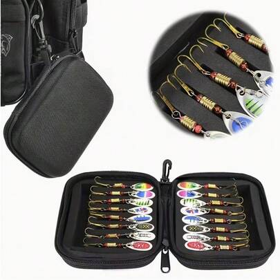 16pcs Trout Fishing Lures Kit, Includes Spinner Baits, Portable Carrying Bag, Hard Metal Lures, Spoon Fishing Baits