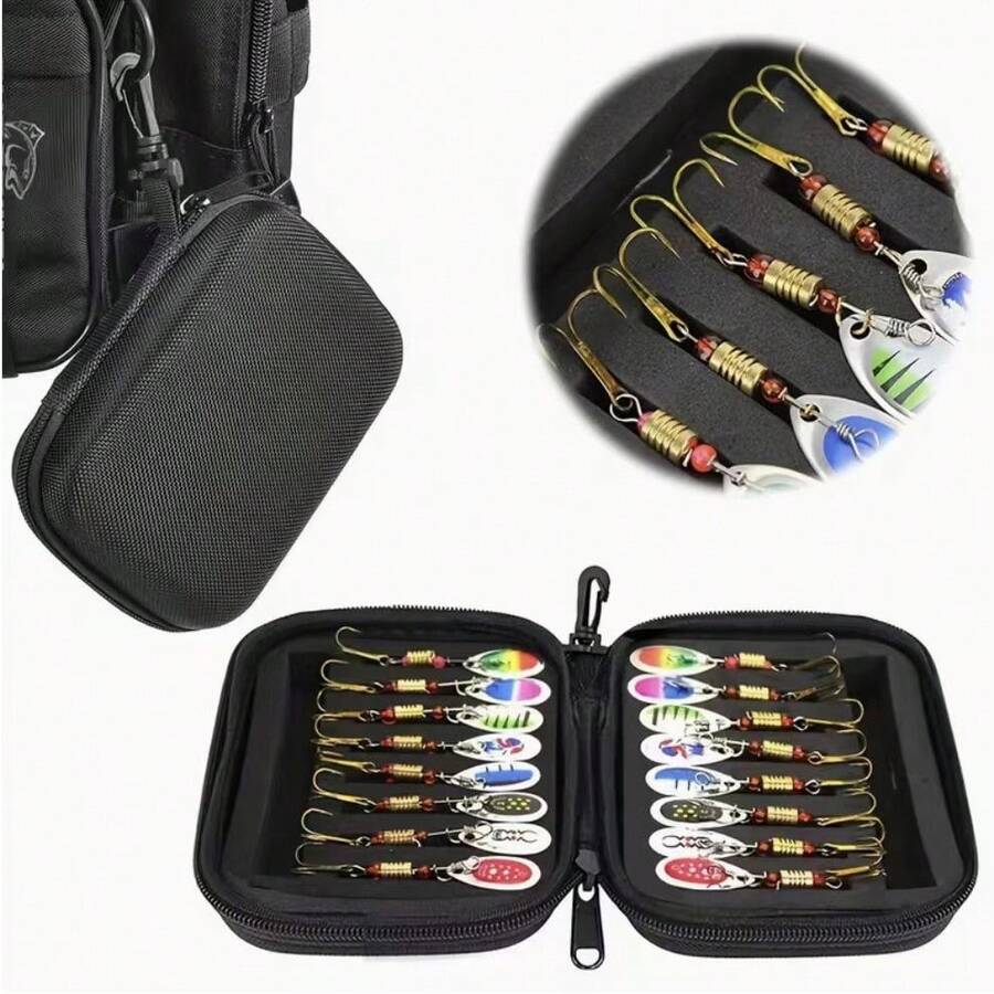 16pcs Trout Fishing Lures Kit, Includes Spinner Baits, Portable Carrying Bag, Hard Metal Lures, Spoon Fishing Baits