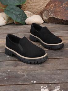 1 Par De Sapatos Plataforma Femininos De Pu, Cor Sólida, Ideais Para Uso Externo Em Todas As Estações. - Preto - Ver 8