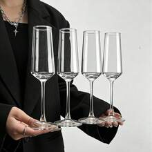 优雅长柄香槟杯，透明起泡酒杯，适用于派对、酒吧、餐厅、洗碗机、婚礼香槟杯、白色香槟杯、手工制作的派对玻璃器皿、餐厅饮料用品、长颈设计、透明玻璃材质、无铅、可重复使用的玻璃杯、酒吧必备用品、酒杯套装、活动策划师、婚礼组织者 - 透明 - 查看 13