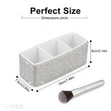 1pc Multifunctional Storage Box, Luxury Sparkling Rhinestone Makeup Brush Holder, Vanity, Bathroom, Office Desk Organizer, Holiday Gift - Silver - View 3