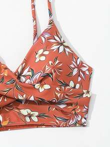 Bộ bikini mùa hè mới, đồ bơi 2 mảnh thời trang, kiểu dáng châu Âu & Mỹ với họa tiết hoa, dây chéo, cạp cao, đồ bơi gợi cảm, dây mảnh, thích hợp cho kỳ nghỉ biển, giữ ấm mùa xuân. - Màu Cam san hô - Xem 7