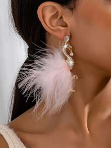 1 Pair Elegant Rhinestone Flamingo Feather Earrings For Women, Suitable For Holidays, Birthdays, Dates, Parties, Vacations, Daily Wear - Flamingos - View 7