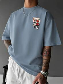 GRDR 男士夏季印花涂鸦短袖时尚T恤，适合夏季穿着 - 霧霾藍 - 查看 4