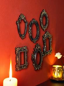 1pc European Style Resin 3D Floral Pattern Black Gold Edged Decorative Photo Frame, DIY Wall Decor, Multiple Styles Available, Suitable For Photography Props, Miniature House Decor, Holiday Atmosphere Decoration - Black - View 3